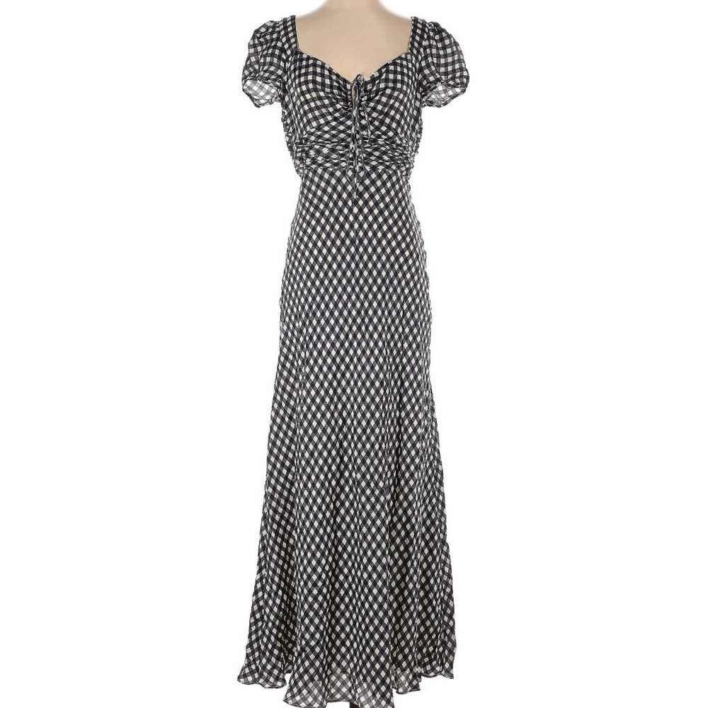 J. Crew Black and White Maxi Gown with Puff Sleeves